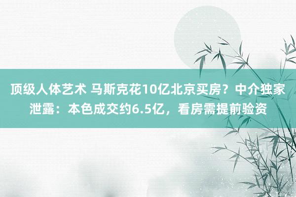 顶级人体艺术 马斯克花10亿北京买房？中介独家泄露：本色成交约6.5亿，看房需提前验资